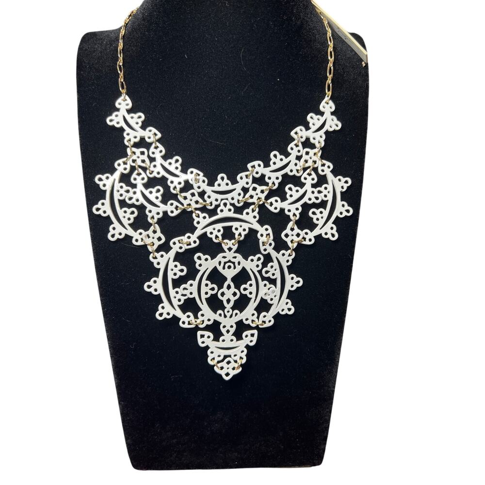 Jessica Simpson Lacey Collection White Metal Bib Necklace